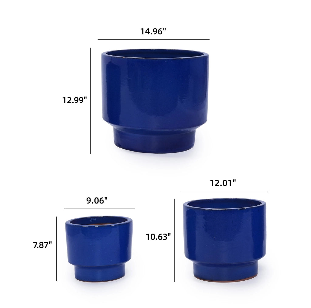 Vaso per piante in ceramica blu con foro di drenaggio