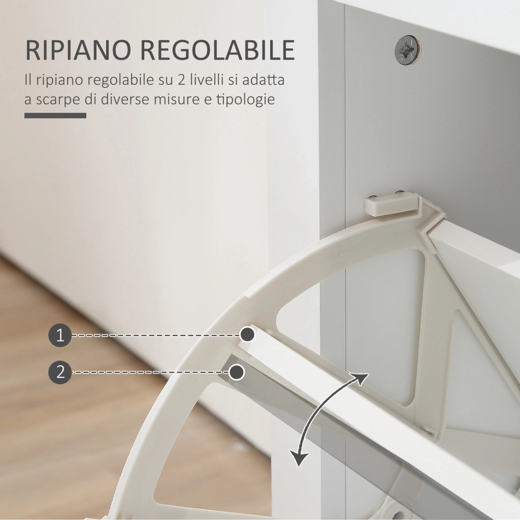 Scarpiera 2 Cassetti a Ribalta con Ripiano Regolabile ¨C Zephmum ¨C 79x23x90.5 cm, Bianco