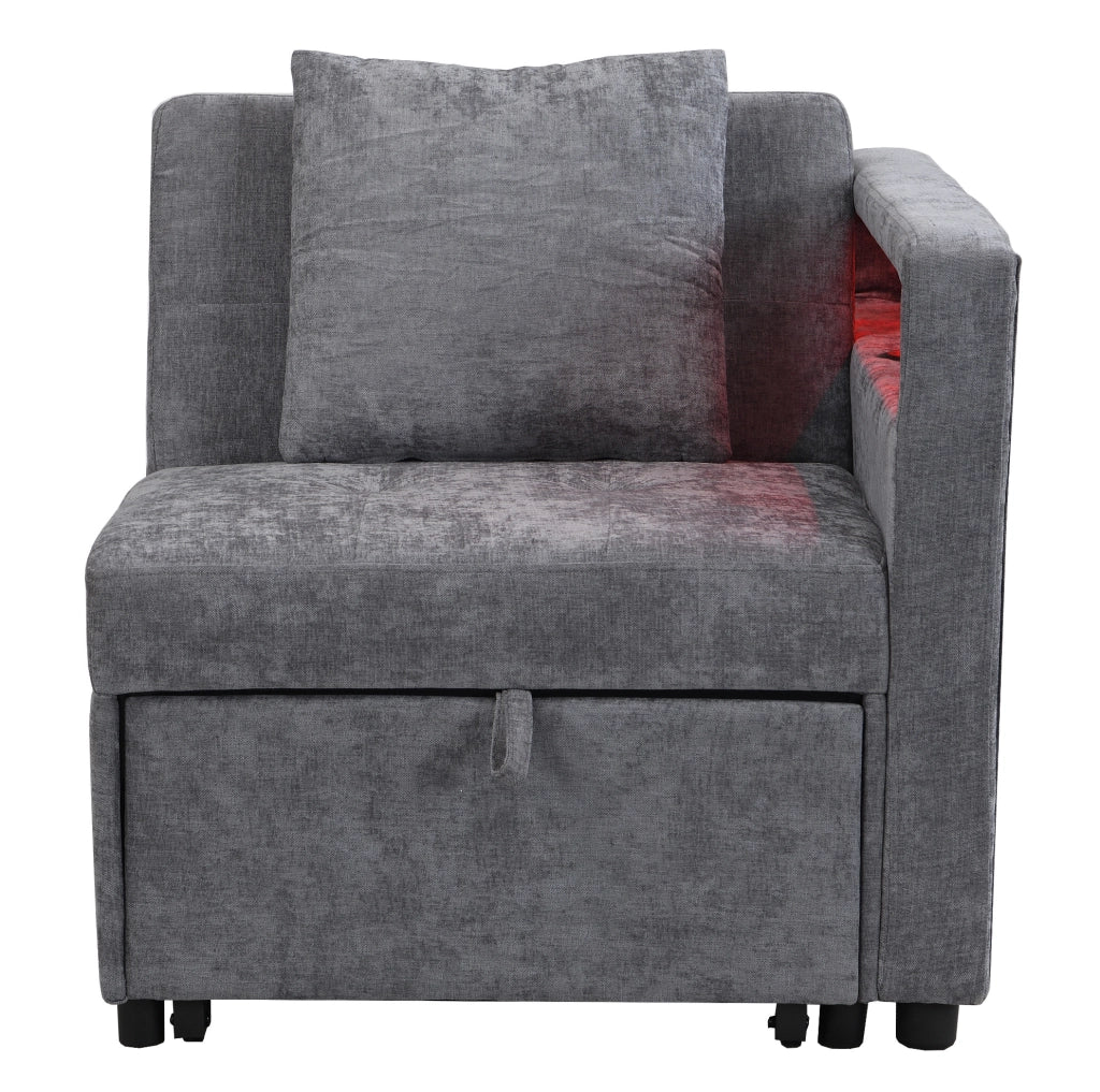 Divano letto 3 in 1 con schienale regolabile; LED e USB/Type-C in lino grigio chiaro