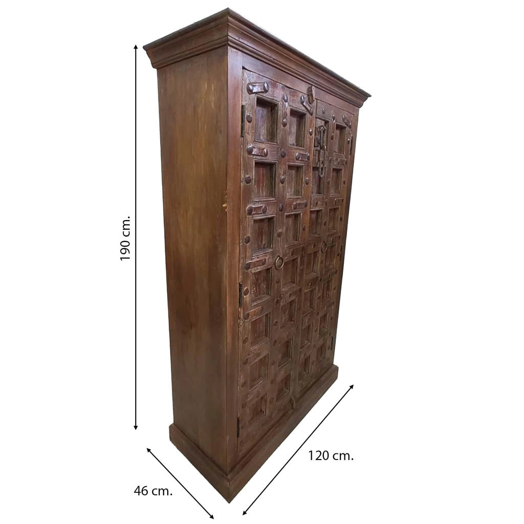 Armadio in legno con finitura artigianale marrone, 120x46x170h cm