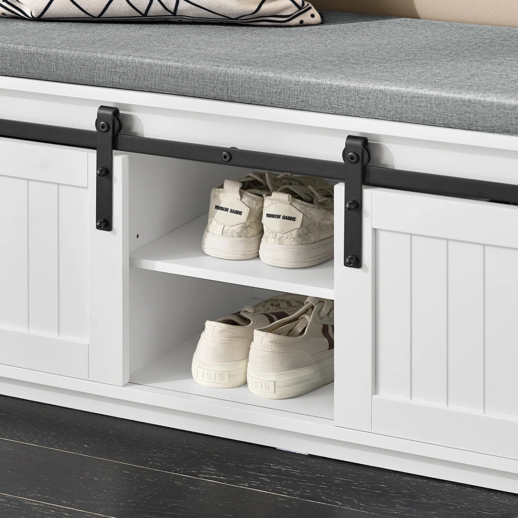 Scarpiera con seduta Panca con vano contenitore scarpiera con ante scorrevoli Bianco 90x35x46cm FSR133-K-W