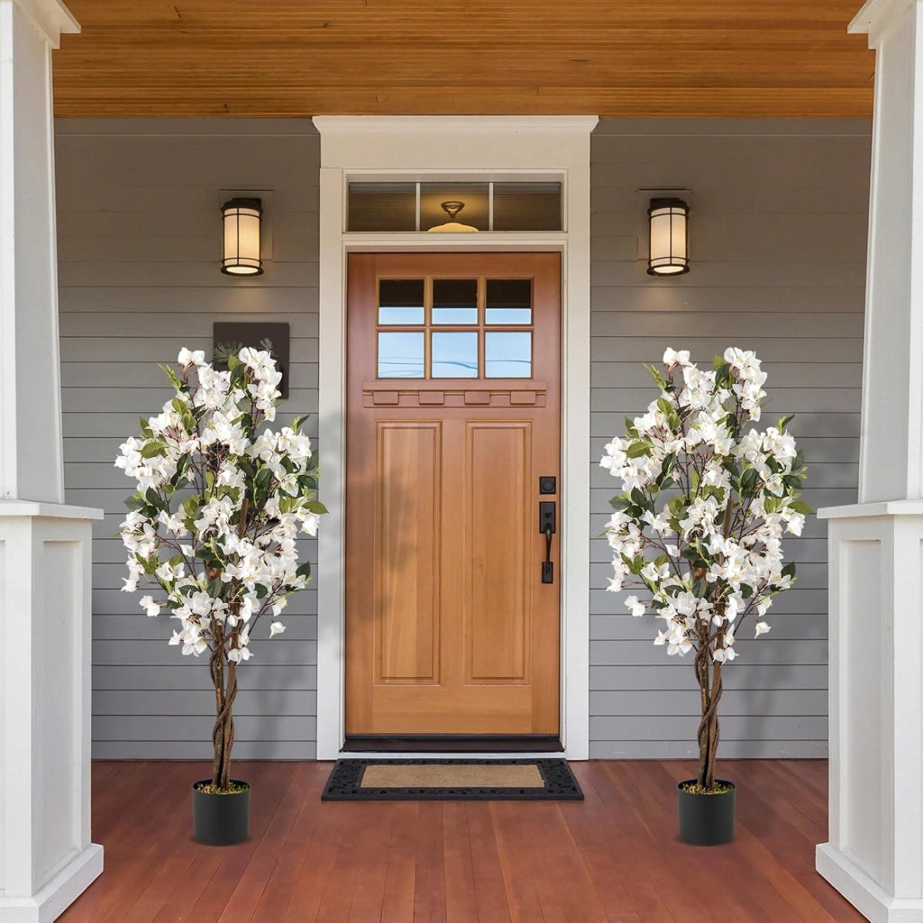 Bougainvillea Artificiale 120 cm, Albero di Buganville Finto con Fiori Aperti e Rami Realistici, Pianta Decorativa per Ingresso, Soggiorno, Ufficio, Rossa/Bianco (1, Bianco)