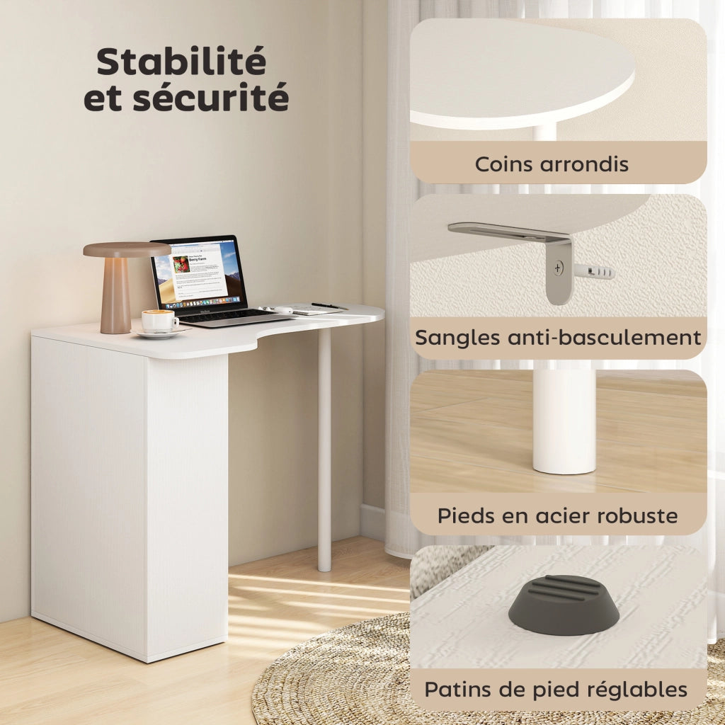 Scrivania con 6 cassetti e 4 ripiani regolabili ¨C Zephmum ¨C Bianco 100x59 cm