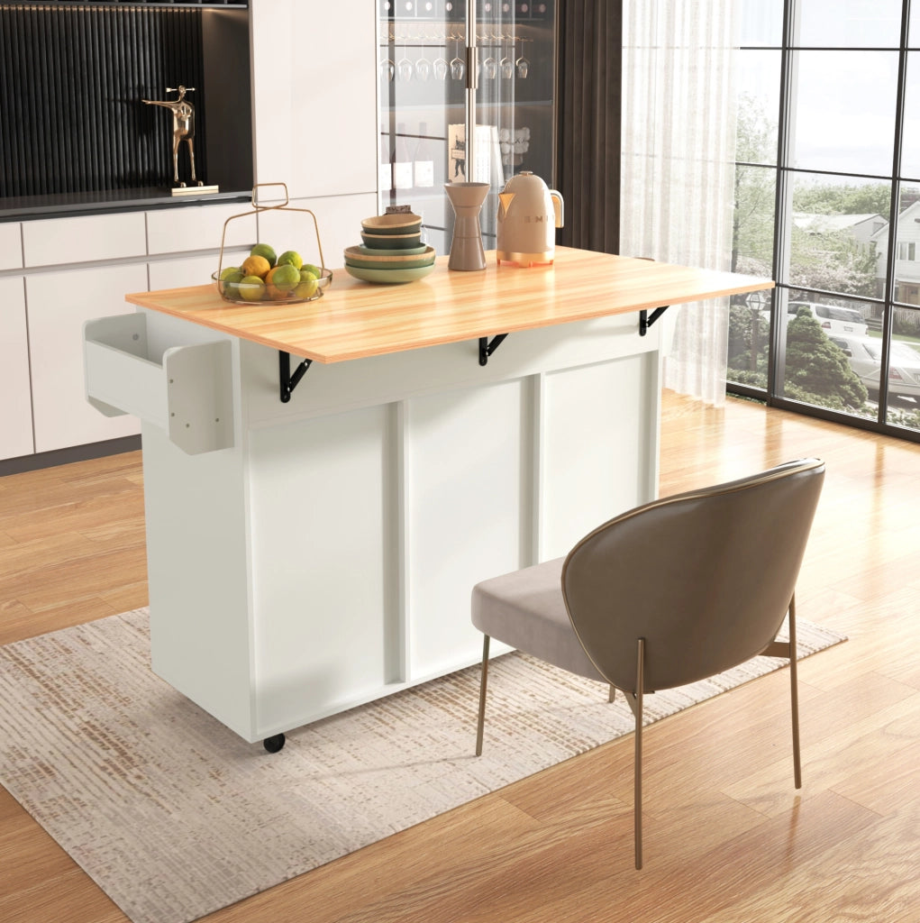 Carrello da cucina con piano ribaltabile e cassetti, bianco