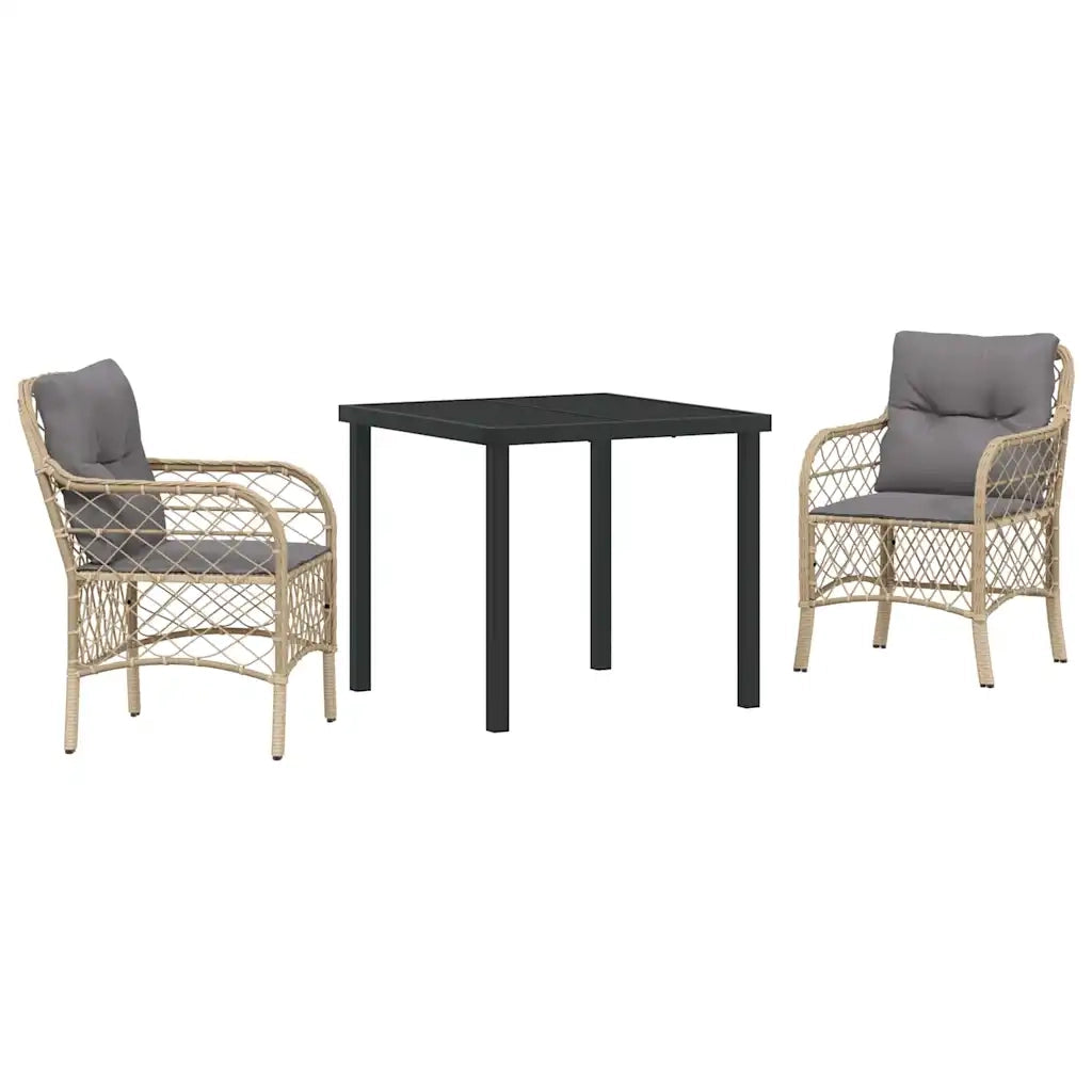 Set da Pranzo per Giardino con cuscino 3 pcs Beige polyrattan 3380232