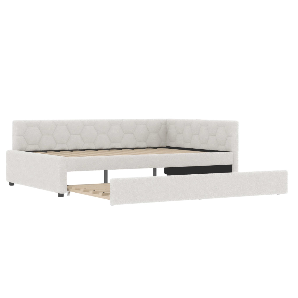 Letto con rete e letto estraibile 140 x 200 cm, bianco, con luce notturna e porte USB