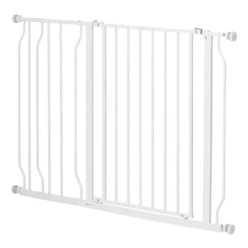 CANCELLETTO DI SICUREZZA PER CANI IN ACCIAIO E ABS, ESTENSIBILE 76X101CM PER SCALE E PORTE, BIANCO