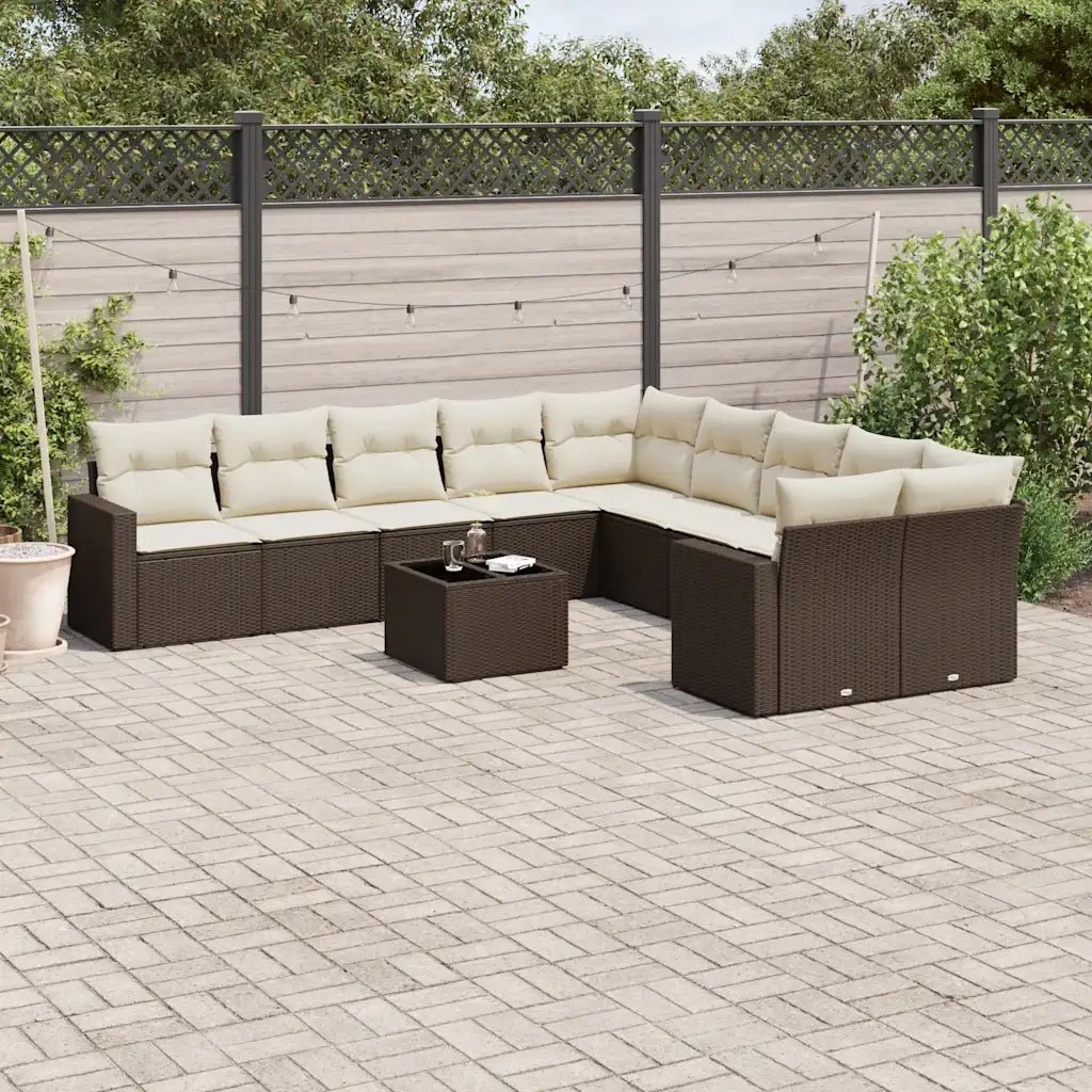 Set Divani da Giardino 11 pz con Cuscini Polyrattan Marrone 3219513