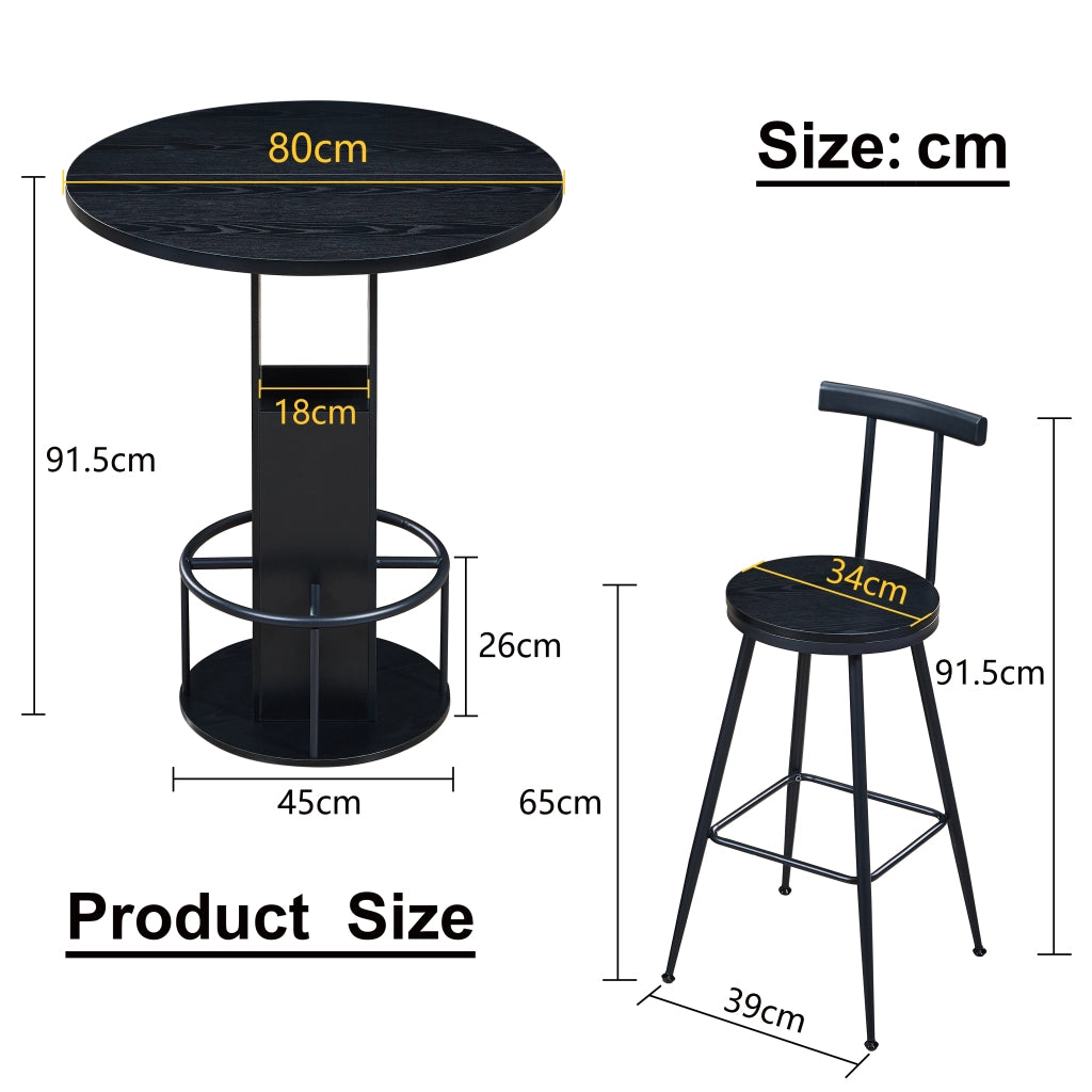 Set Tavolo Bar Rotondo e 2 Sgabelli ¨C Xylo ¨C Legno e Metallo, Nero