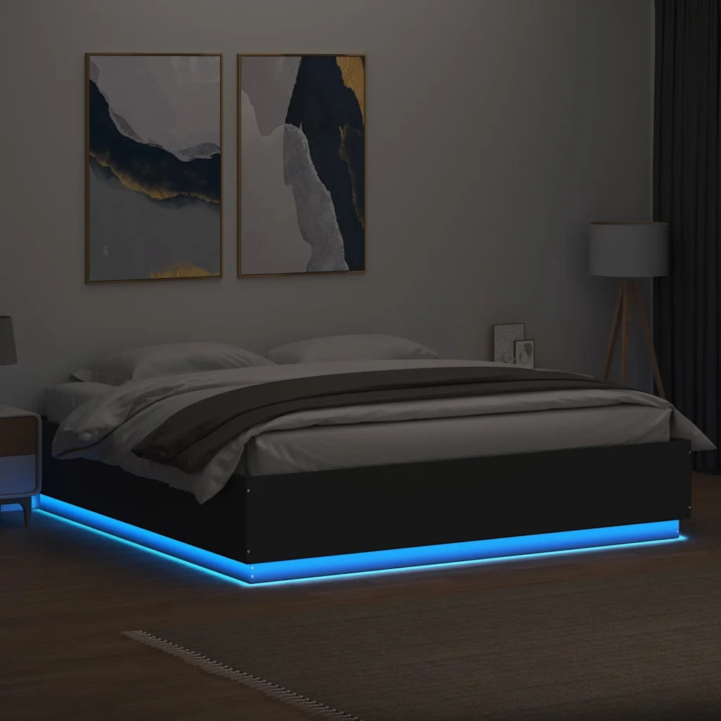Giroletto con Luci LED Nero 200x200 cm in Legno Multistrato