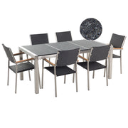Set da pranzo da giardino Nero con tavolo in basalto Nero sedie in rattan 6 posti 180 x 90 cm