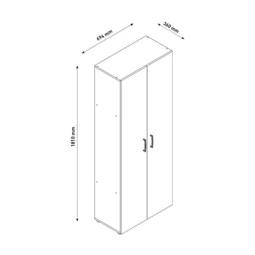 Armadio 2 Ante 5 Ripiani 69,4x36x181 cm in Truciolare Nobilitato Bianco