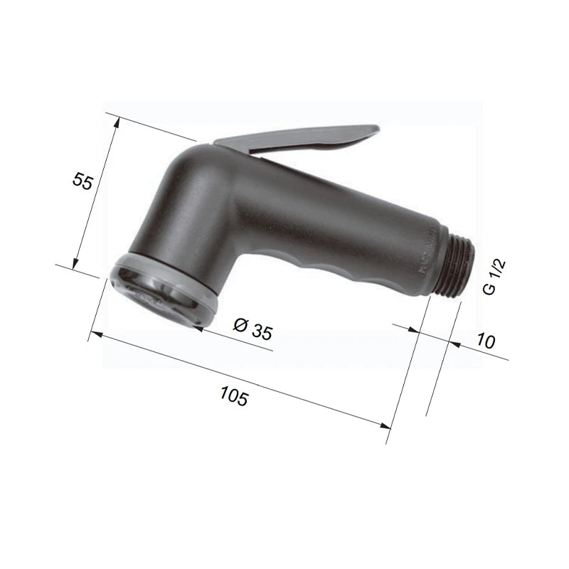 Doccetta shut-off nera opaco in abs stampata made in italy.