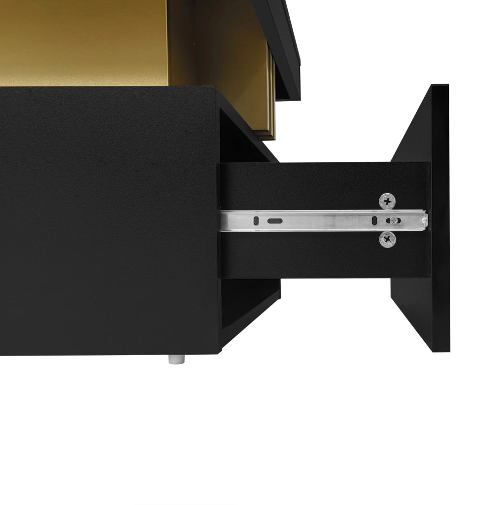 Tavolino da salotto moderno rettangolare 100x50x40 cm in truciolare nero; piano effetto marmo e 2 cassetti
