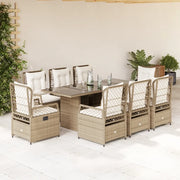 vidaXL Set da Pranzo da Giardino 9 pz con Cuscini Beige in Polyrattan