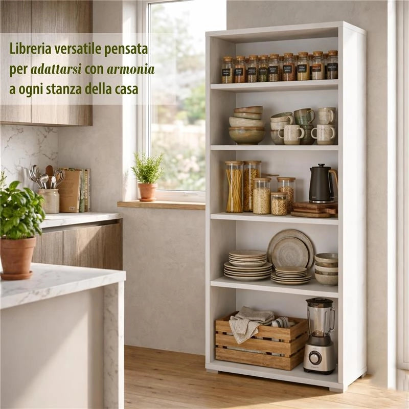 LIBRERIA A GIORNO DA ARREDO IN LEGNO CON 5 RIPIANI 182X71X41 CM COLORE OSSIDO BIANCO