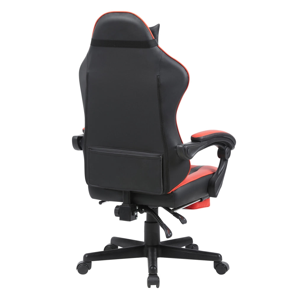 Sedia gaming con tasca posteriore e cilindro pneumatico a 3 livelli in PVC nero rosso 77 × 25,5 × 59,0 cm