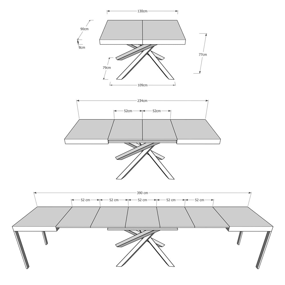 Tavolo Allungabile 140-400x90x77 cm Volantis Bianco Frassino Telaio 4A