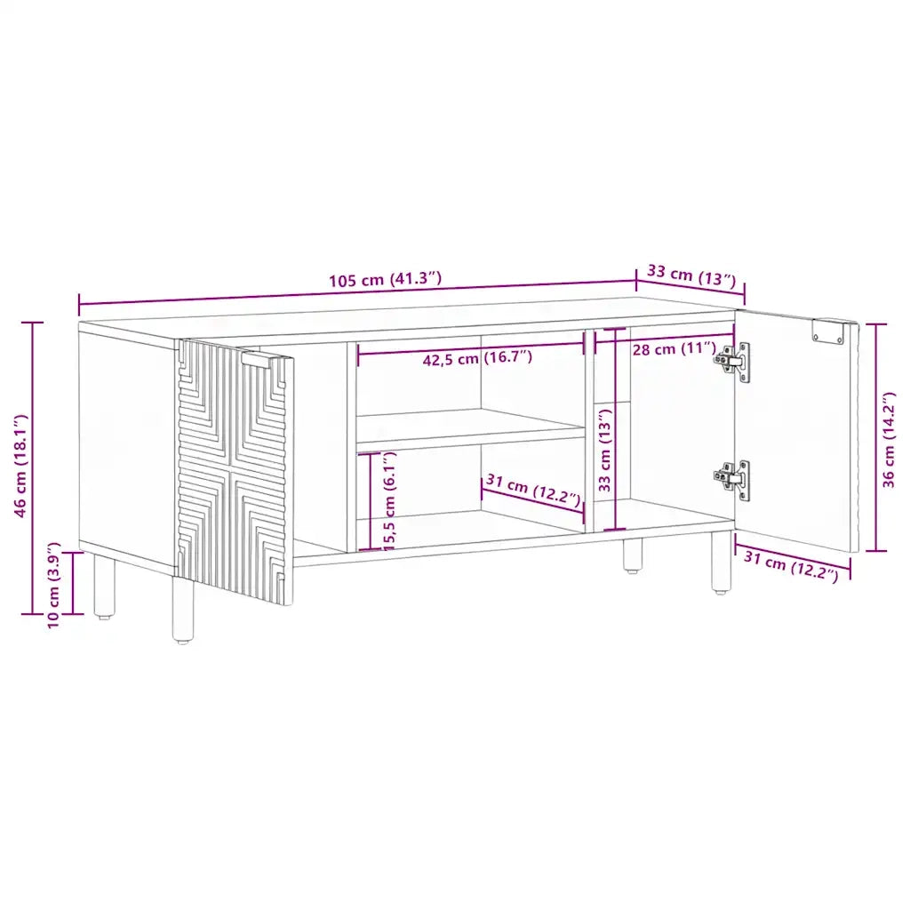 Mobile Porta TV 105x33x46 cm in Legno Massello di Acacia 4017756