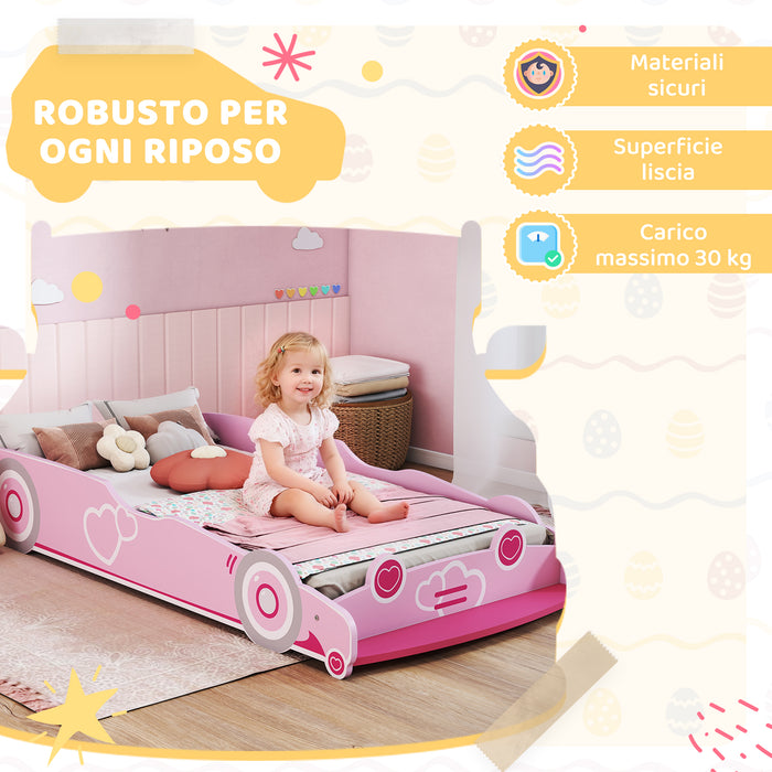 Letto per Bambini da 3-5 Anni 140x70 cm a Forma di Macchina con Sponde Rialzate di Sicurezza Rosa