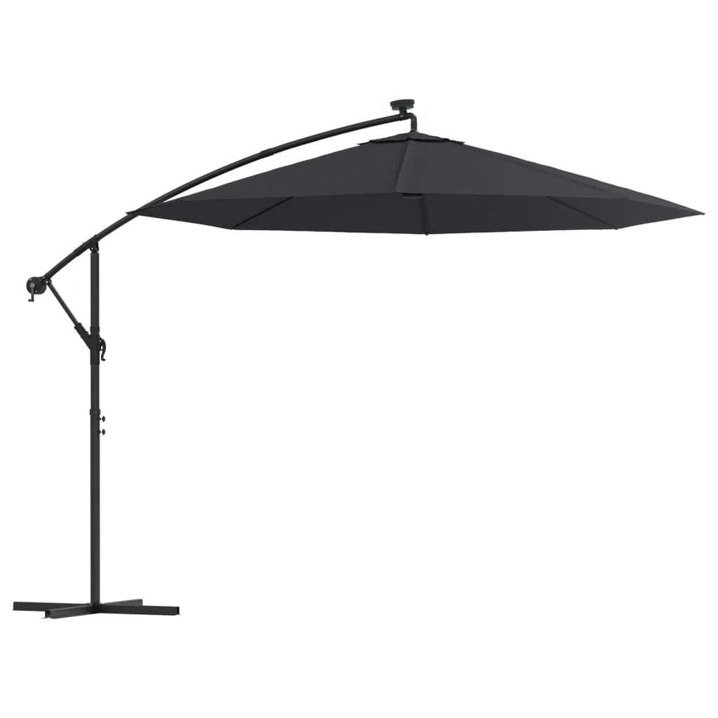Ombrellone decentrato con illuminazione a LED e palo in acciaio nero da 300 cm 02_0008578