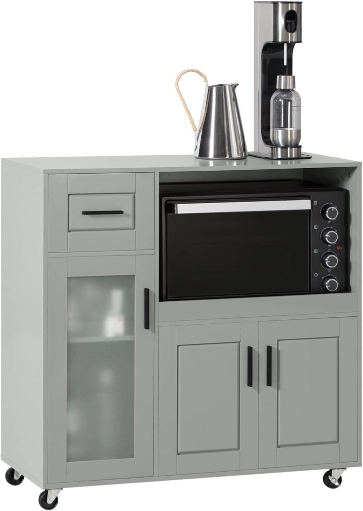 Carrello da Cucina, Isola Cucina con Ruote, Mobili da Cucina, Supporto per Microonde, Carrello Mobile per Sala da Pranzo e Ufficio 88,5 x 40 x 89 cm Bianco FSB78-W
