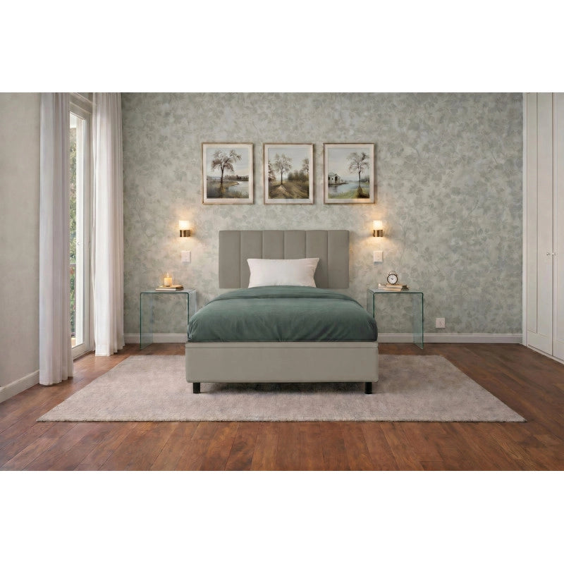Letto imbottito Singolo 80x190 cm Vertical - Similpelle,Cappuccino,Contenitore
