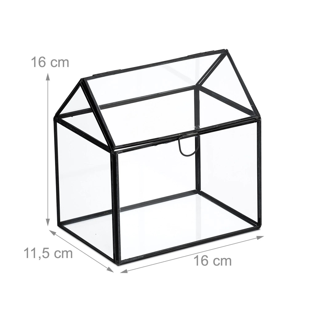 Terrarium a forma di piccola casa design compatto interno 16 x 16 x 11,5 cm in vetro trasparente 13_0017393