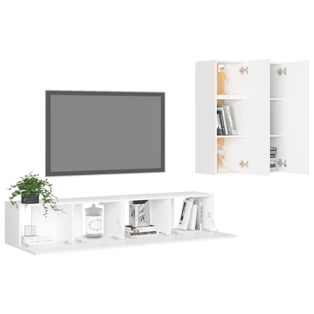 Set Mobili Porta TV 4 pz-Credenza per TV Bianco in Legno Multistrato 101825
