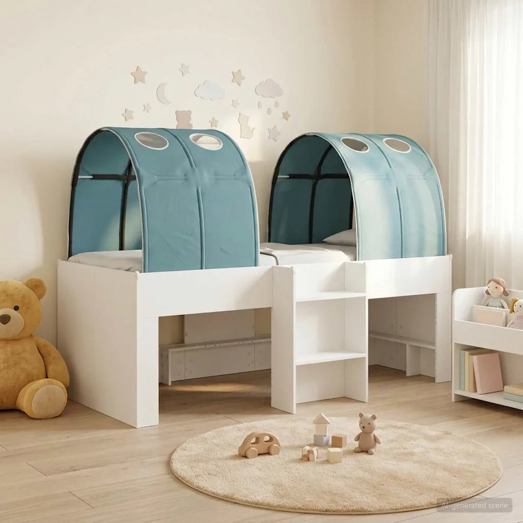 Letto con Tunnel 4 pcs Bianco e azzurro Legno ingegnerizzato