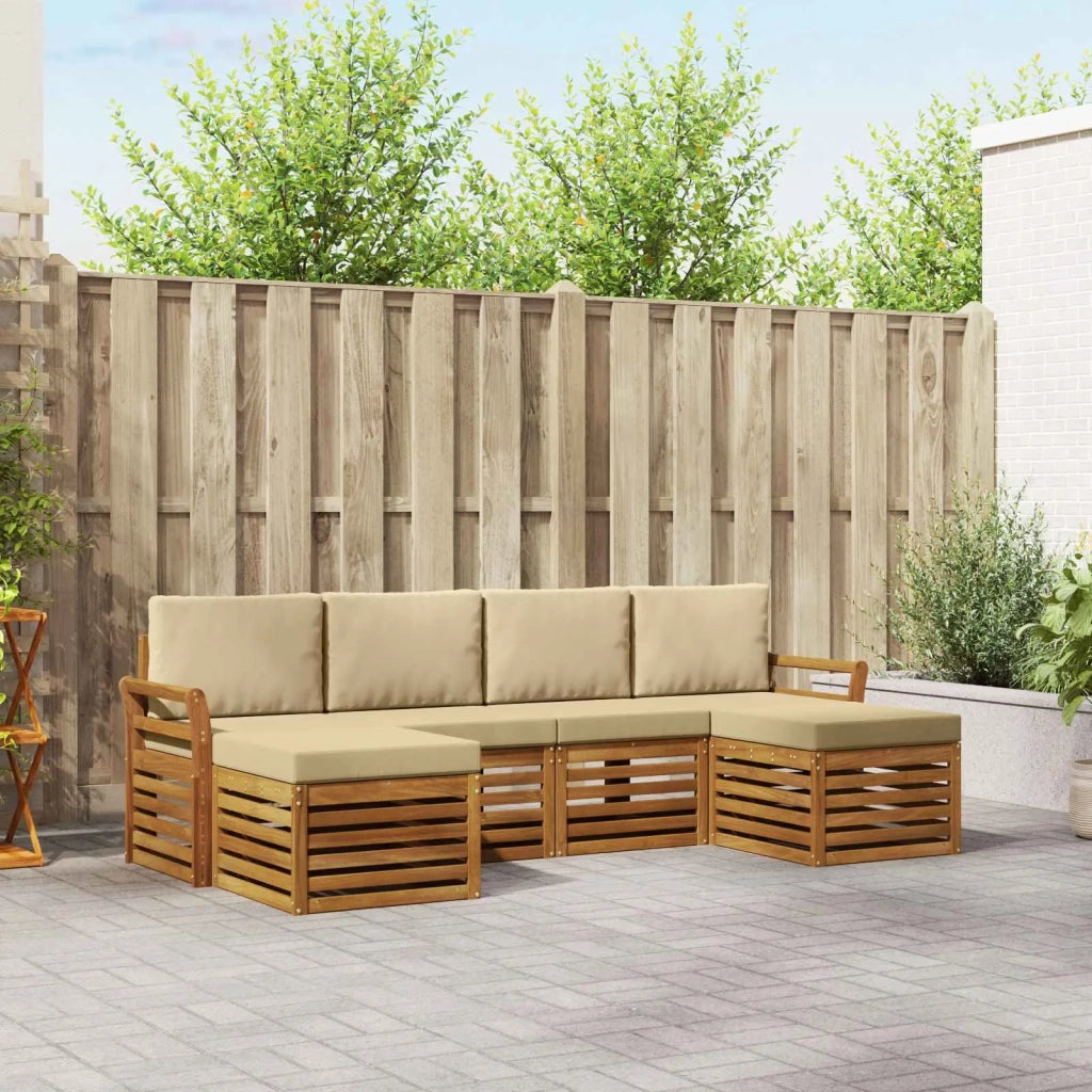 Set divani 6 pcs Naturale e Beige Legno di Acacia Massello 3375253