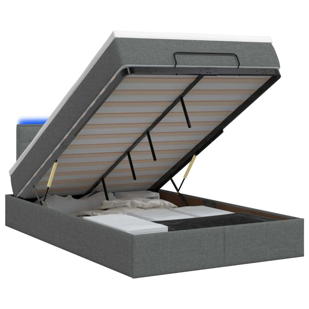 Letto Ottomano con Materasso e LED Grigio Scuro 120 x 190 cm 3457973