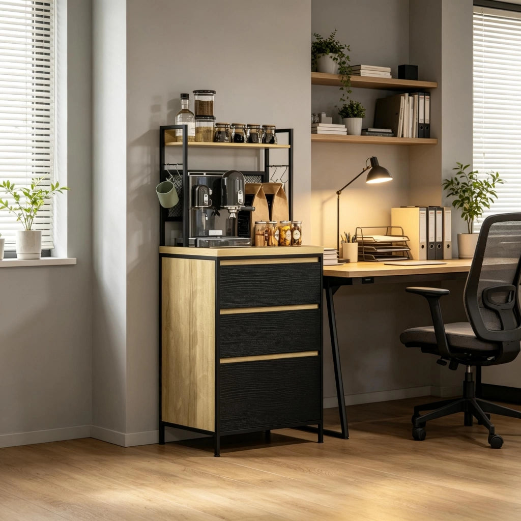 Mobile da cucina industriale con 3 cassetti, piano di lavoro, ripiano e 4 ganci
