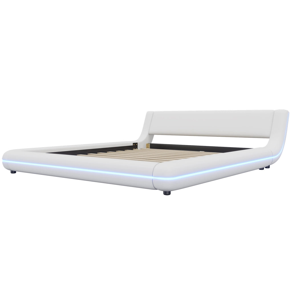 DESMIU Letto basso 160 × 200 cm 2 posti con LED regolabile, senza materasso, in PU, bianco