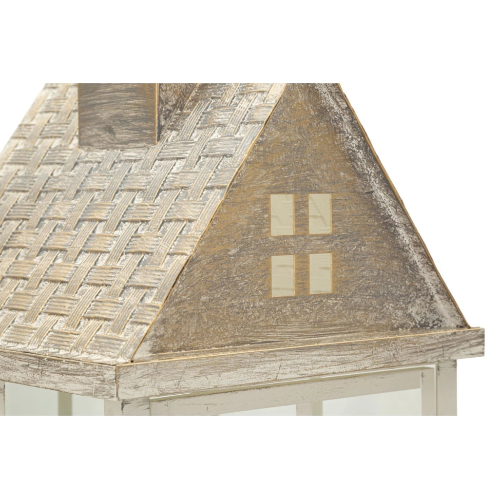Set di due lanterne Home in legno e metallo con tetto spiovente