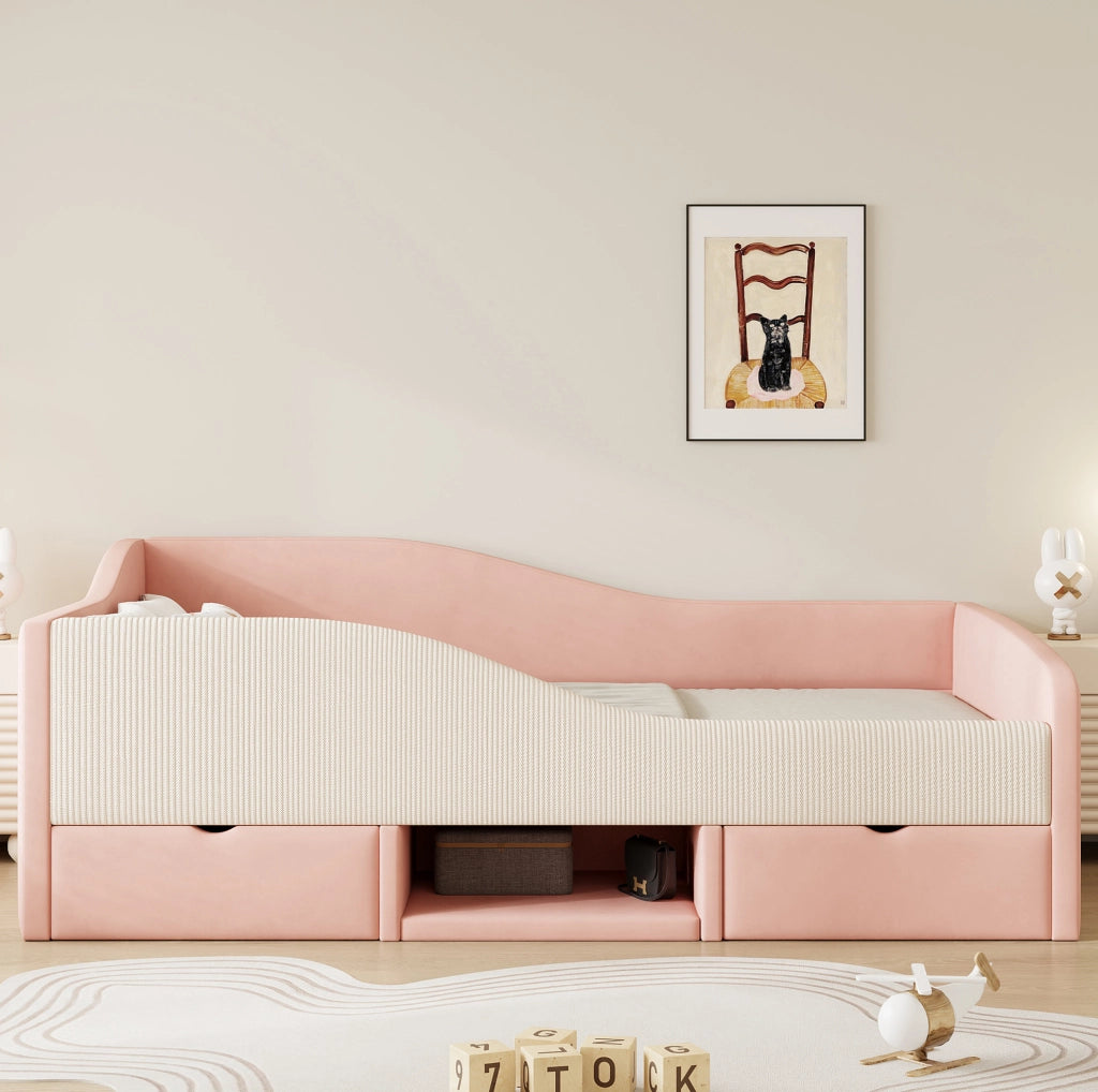 Letto imbottito multifunzione 90x190 cm con contenitore e sponde di sicurezza
