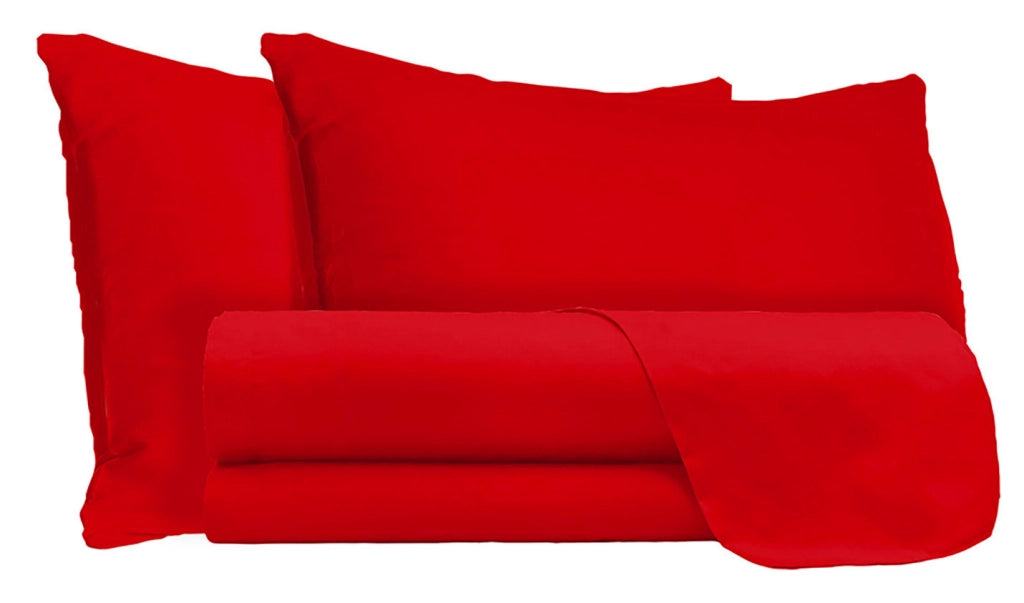 Set Lenzuola Matrimoniale Sopra Sotto e Federe Tinta Unita Rosso