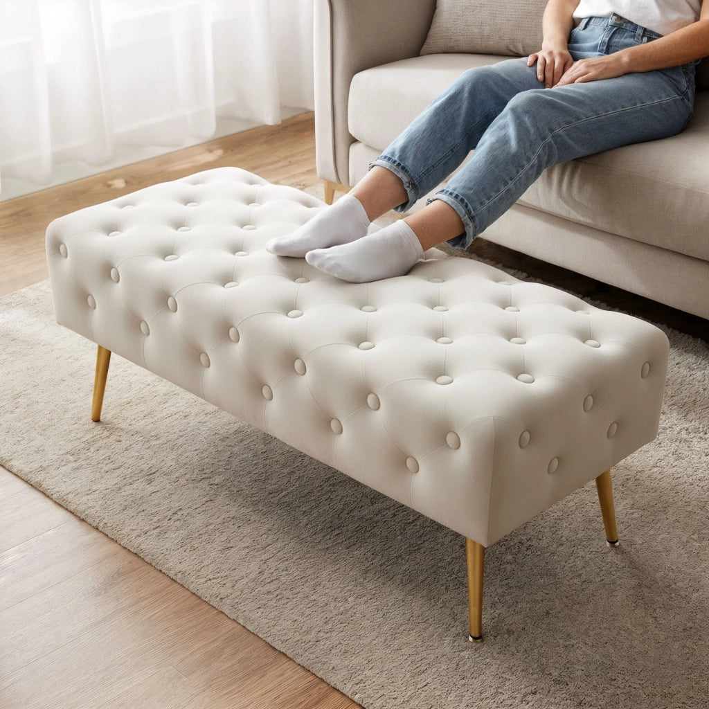 Panca imbottita in velluto trapuntato 100 cm MONACO Beige