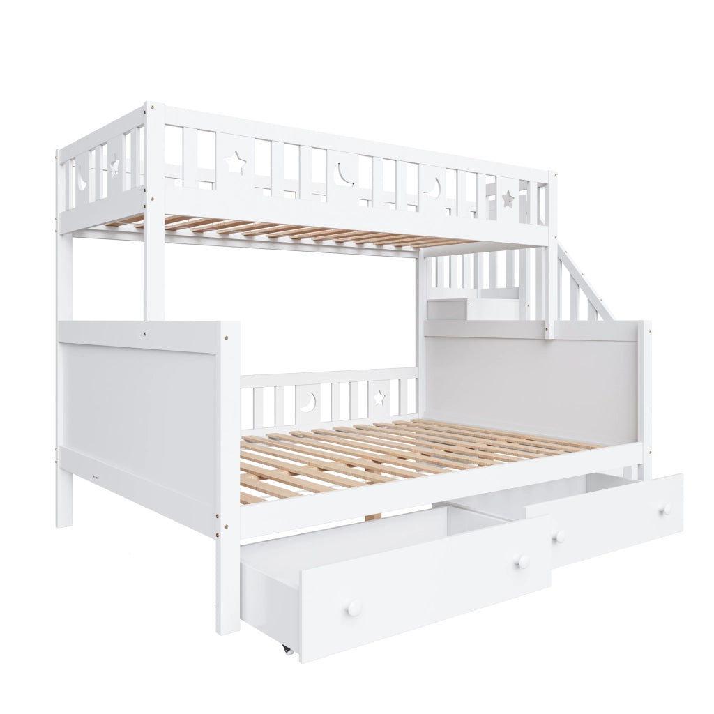 Letto a Castello 90×200 cm e 140×200 cm; Letto 3 Posti con Scala Contenitore e 2 Cassetti; senza Materasso