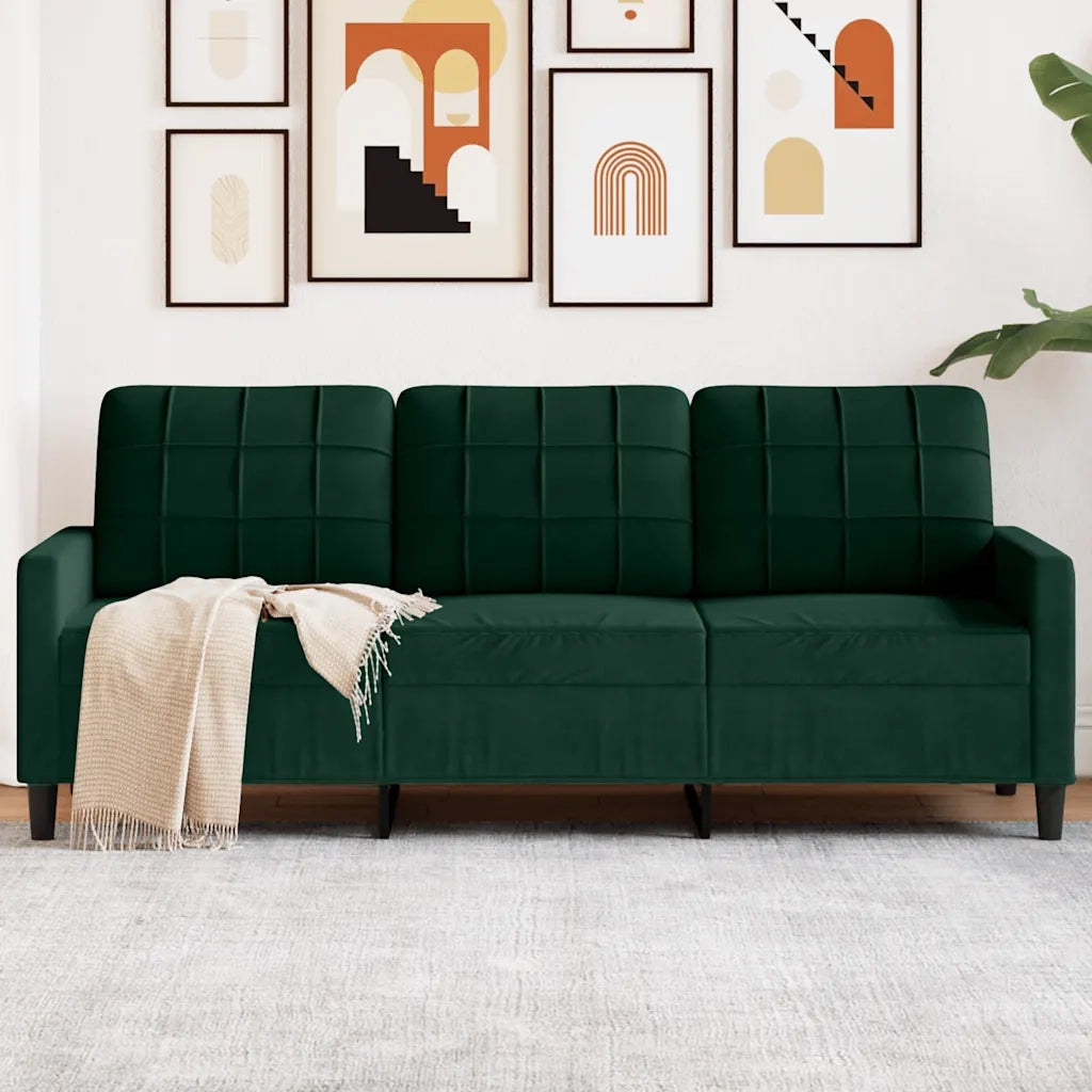 vidaXL Divano a 3 Posti Verde Scuro 180 cm in Velluto