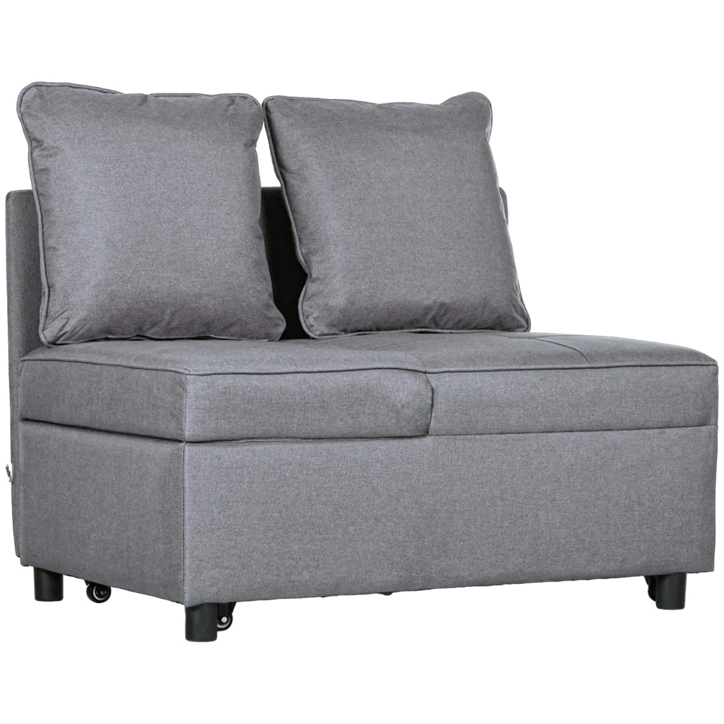 Poltrona Letto 3 in 1 con Schienale Reclinabile, in Tessuto Effetto Lino e Legno, 98x71x67 cm, Grigio Scuro