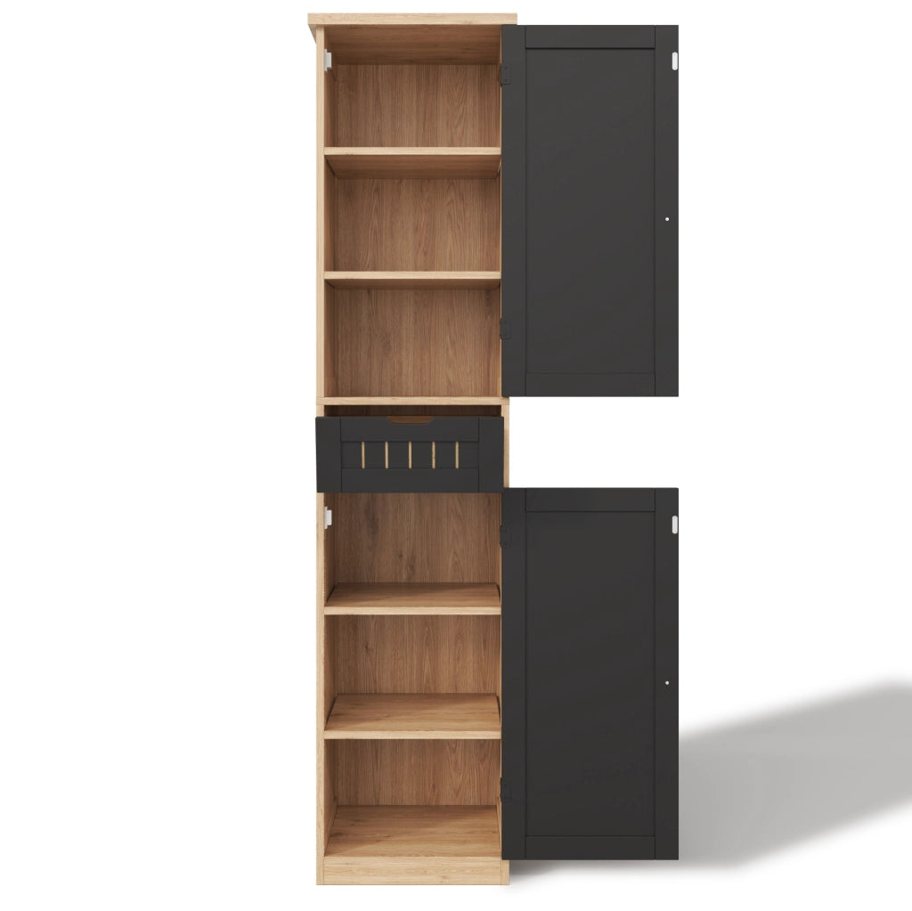 Armadio multiuso 40x30x170 cm con ripiani regolabili in MDF naturale e nero