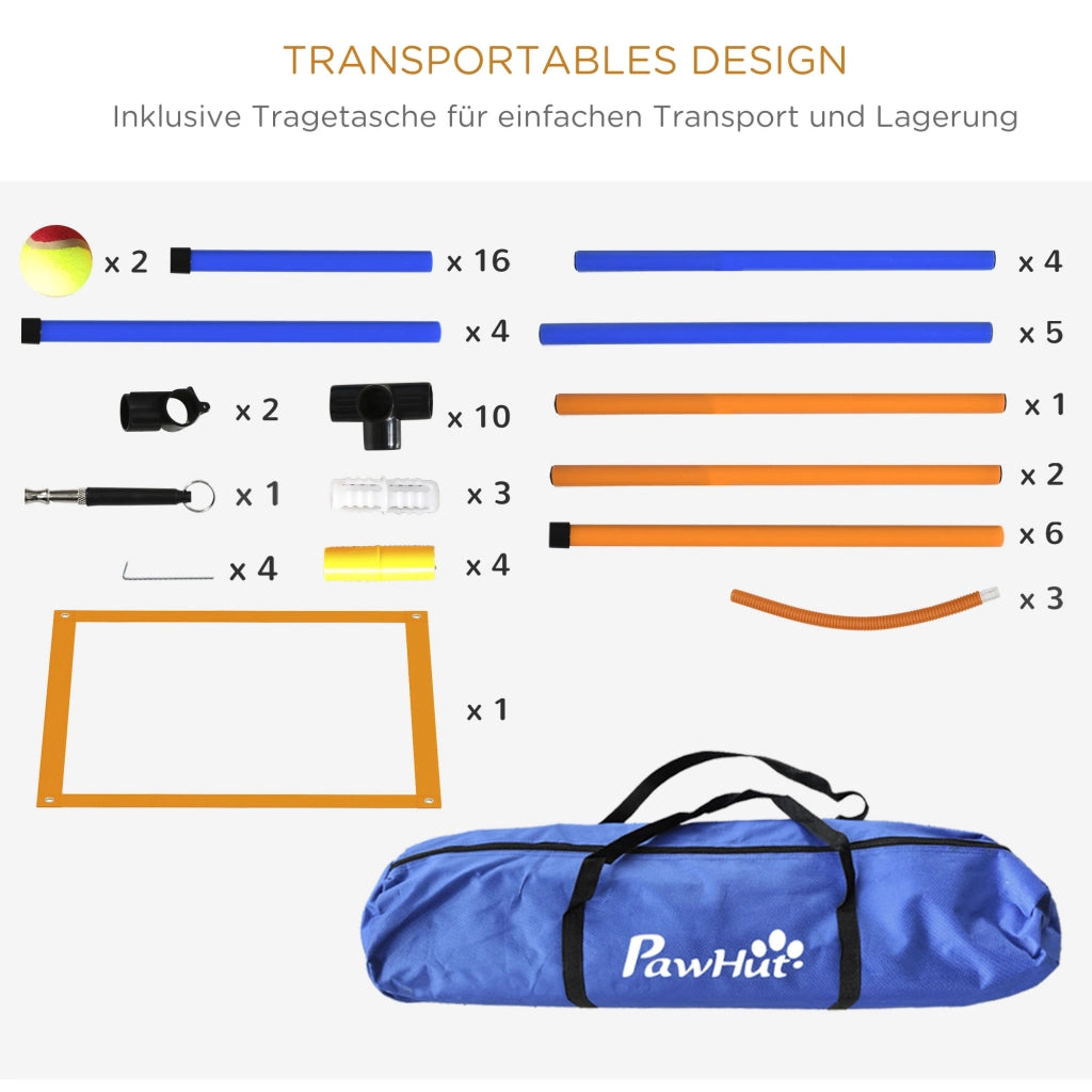Set Agility per Cani ¨C Xylo ¨C Percorso con Cerchio, Ostacolo e Slalom, 352x66x69 cm, Blu e Rosso