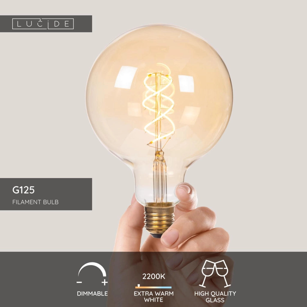 Lampadina LED filament E27 4,9W ambra sfera Lucide