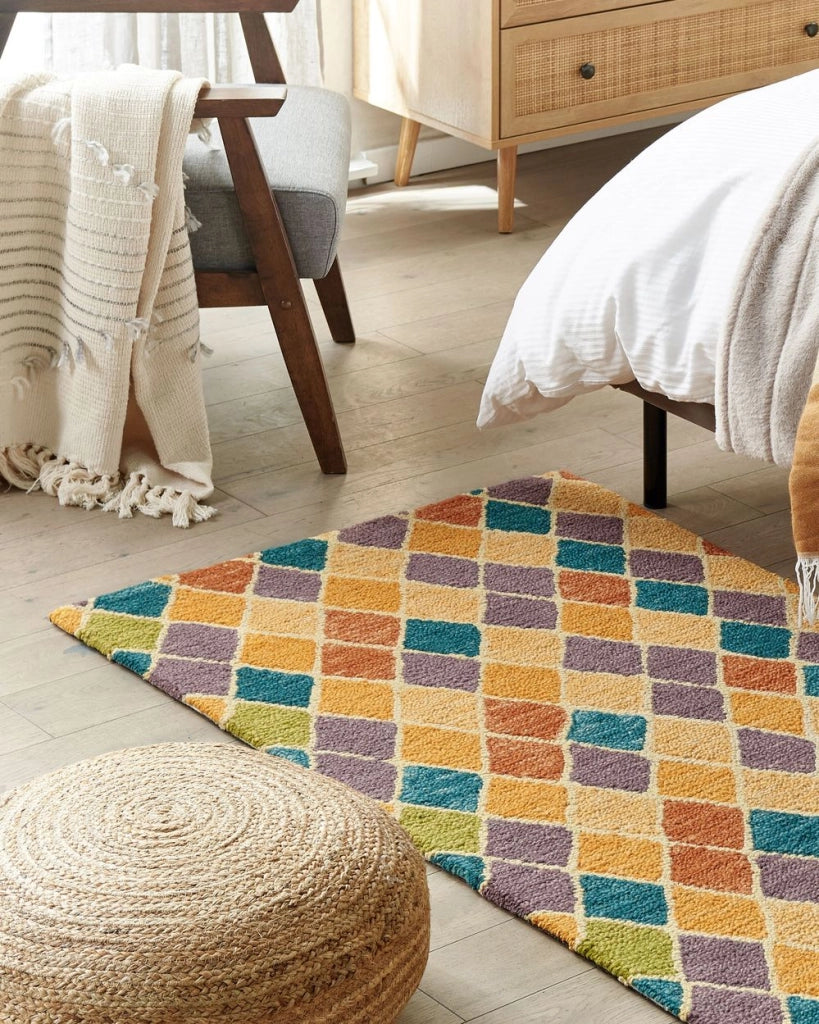 Tappeto moderno con motivo geometrico 80 x 150 cm multicolore camera da letto salotto