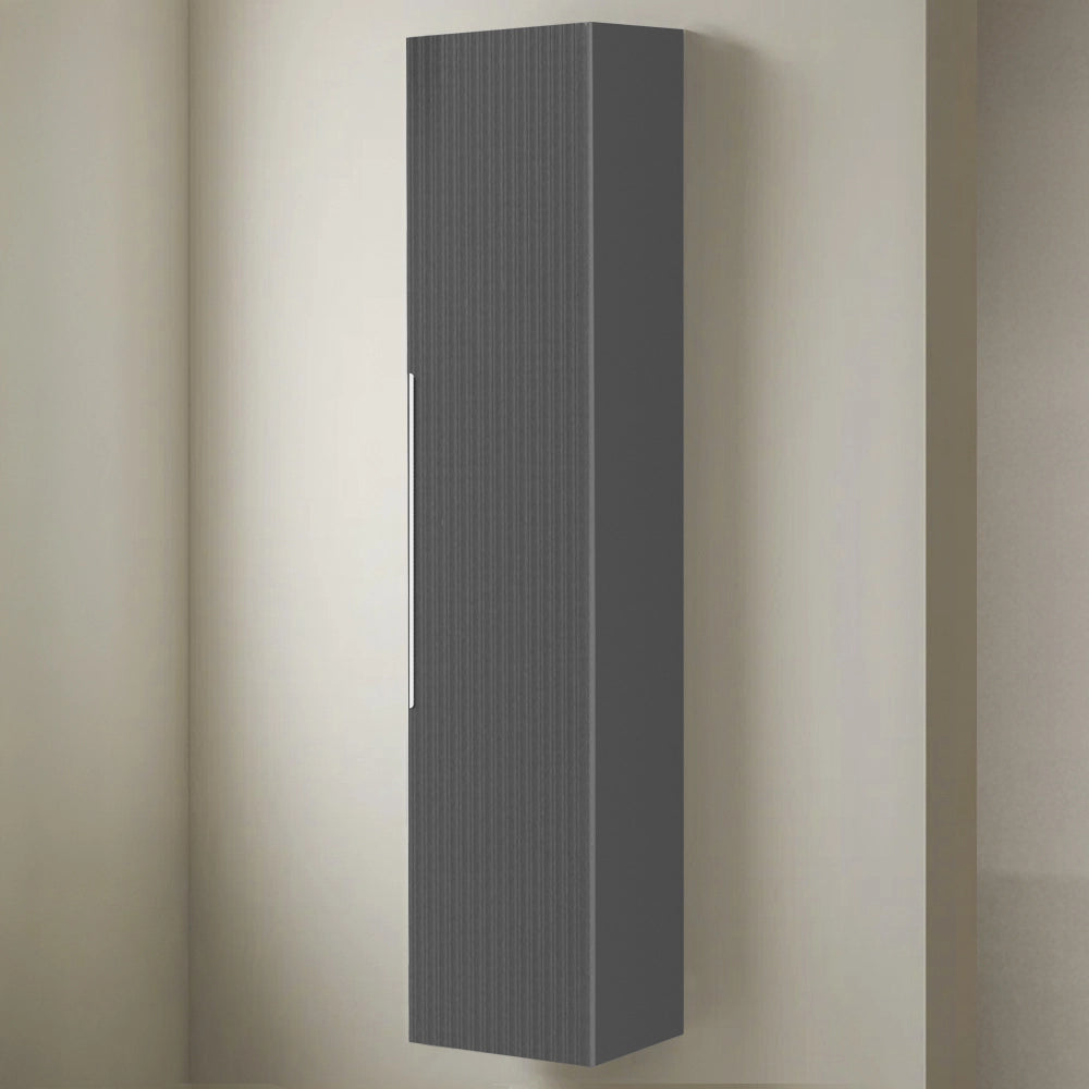 Pensile bagno sospeso 150 cm grigio cannettato con anta e ripiani Zena
