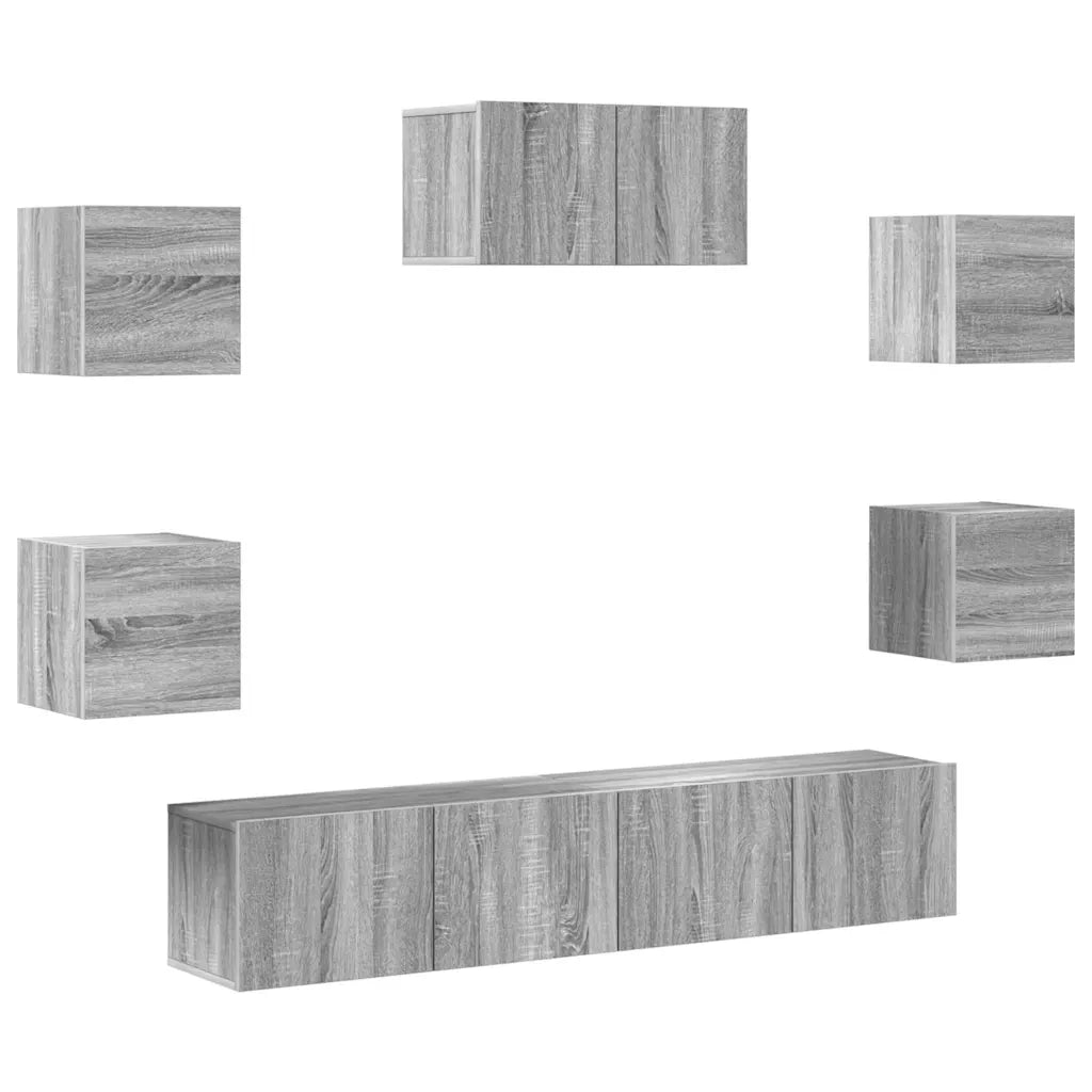 Set di Mobili Porta TV 7 pz Grigio Sonoma in Legno Multistrato cod mxl 20255