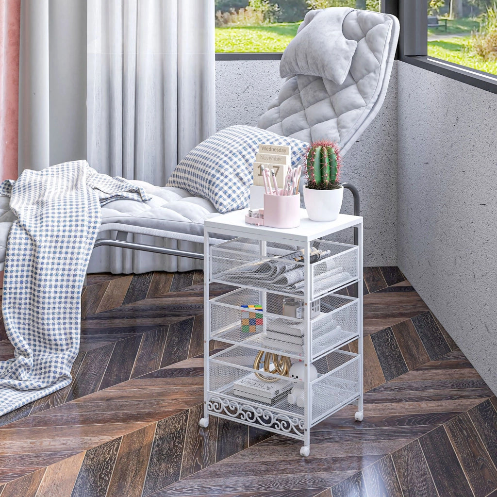 Carrello Portautensili 3 Livelli con Cestini ¨C zephmum ¨C Bianco 34x29,5x57,5cm