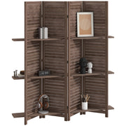 Paravento divisorio pieghevole ¨C Xylo ¨C legno noce 4 pannelli 160x170 cm con 3 ripiani