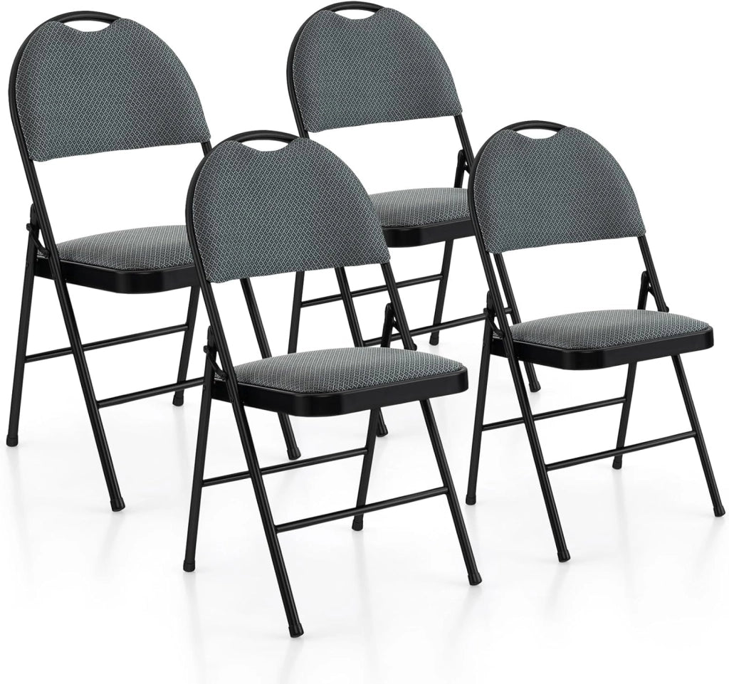 Set di 4 Sedie Pieghevoli, Sedie da Pranzo con Seduta Imbottita e Schienale Rivestito in Tessuto, con Gambe in Metallo, Sedia Portatile per Soggioro, Ufficio, Portata 120 kg (Grigio)